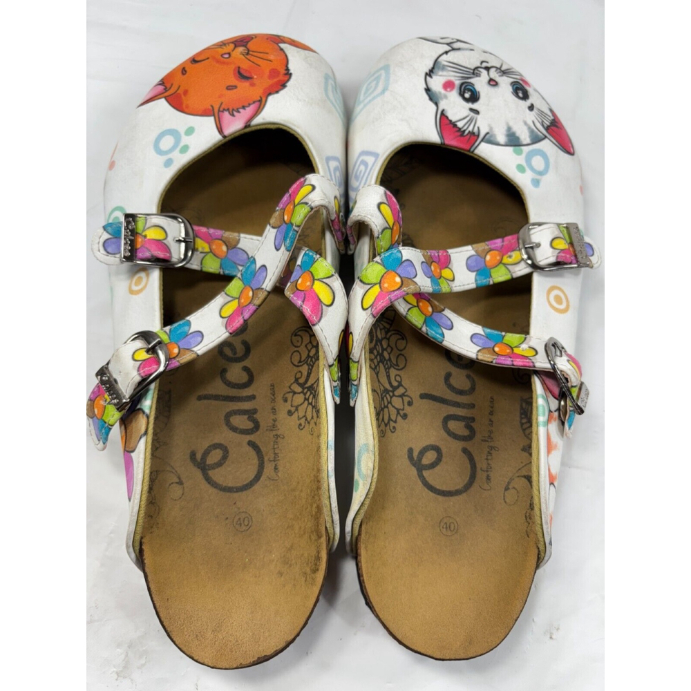 Calceo Handmade cat PATTERNED CLOGS Mules Size 9.5